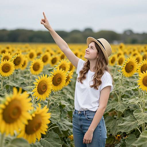 Joyful Young Woman in Sunflower Field