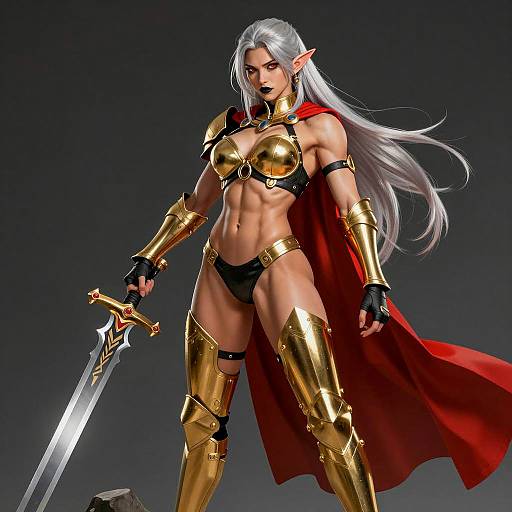Muscular Female Elf Warrior with Sword