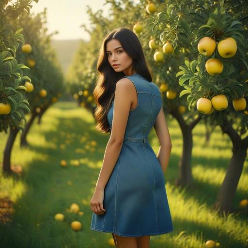 Young Woman in Orchard of Yellow Apples