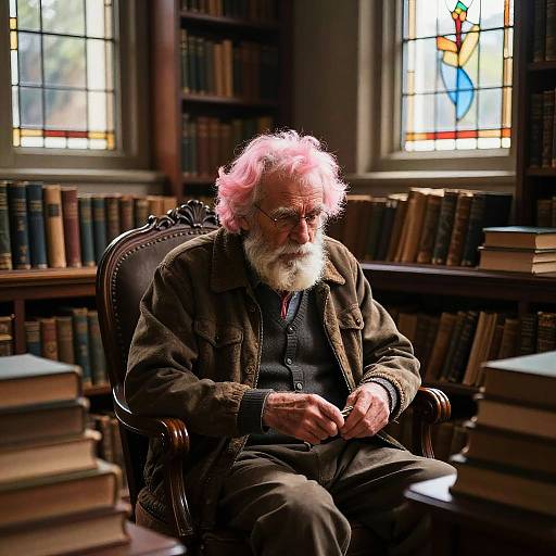 Elderly Man in Vintage Library