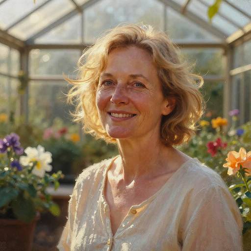 Evocative Portrait in Flowered Greenhouse