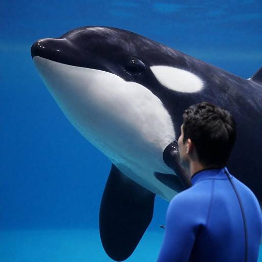 Man Facing Orca in Aquarium