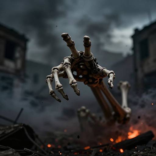 Apocalyptic Skeleton Reaching Through Smoke