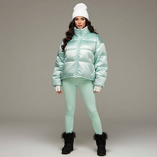 Winter Chic Woman in Mint Green Outfit