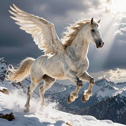 Realistic Pegasus Soaring Over Mountains