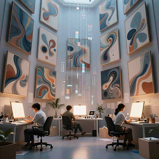 Futuristic AI Art Studio Scene