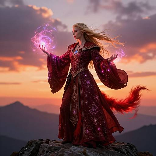 Blonde Tiefling Mage on Mountain Peak
