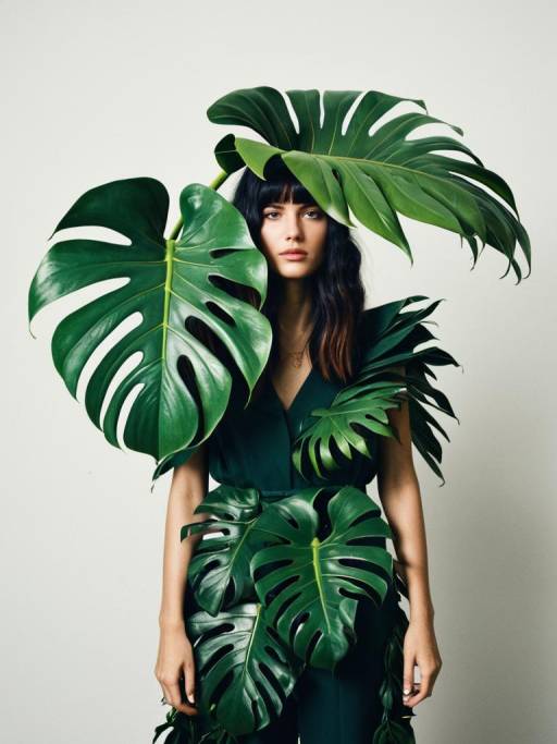 Photorealistic Monstera Plant Costume Portrait