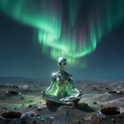 Galactic Shaman in Aurora-lit Vista