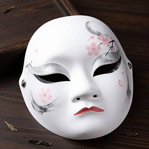 Expressive Geisha Mask with Sakura Art