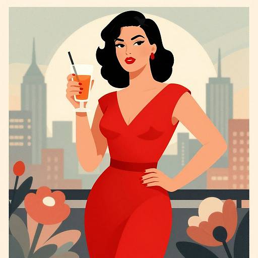 Confident Woman in Red Dress Artwork