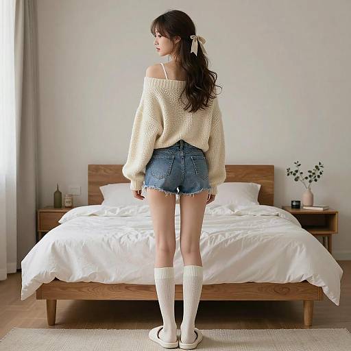 Bedroom Back View Oversized Sweater Girl