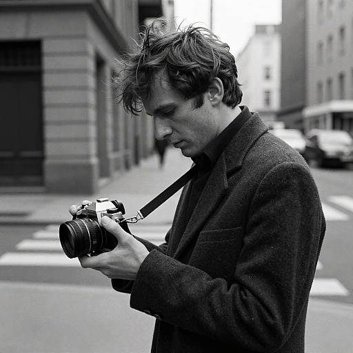 Intense Black-and-White Urban Musician