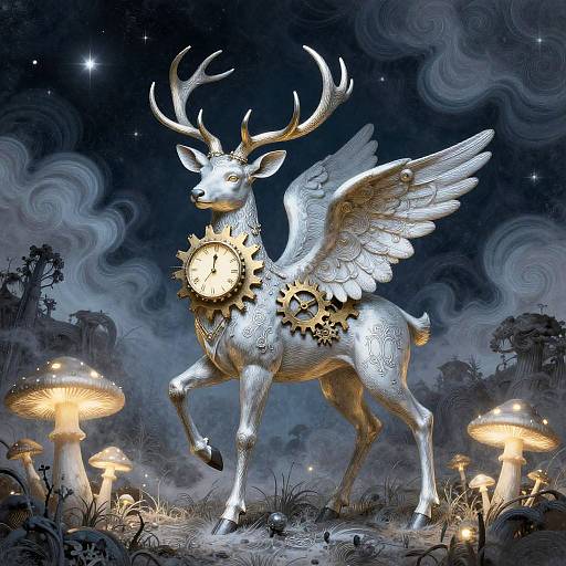 Ethereal Angelic Stag in Bioluminescent Glade