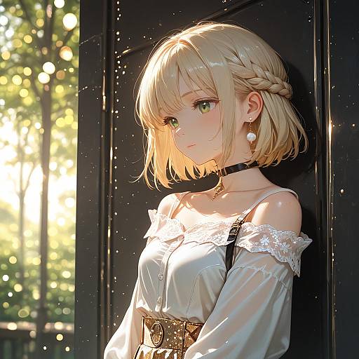 Blonde Girl with Freckles in Sunlit Outfit