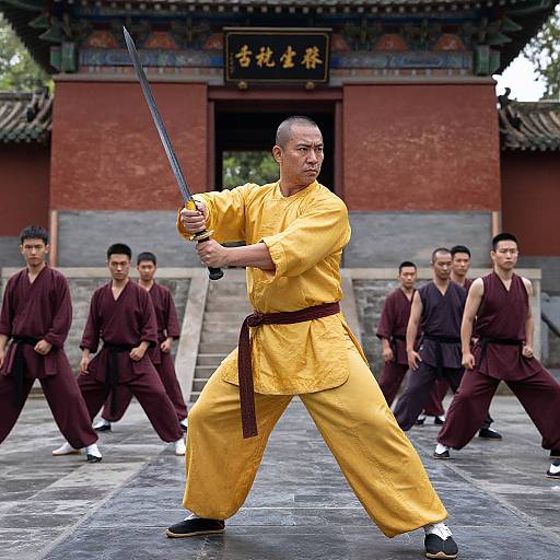 Shaolin Warrior Leading Sword Training