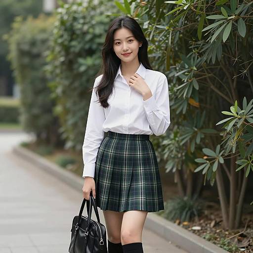 Charming Asian Woman in Stylish Outfit