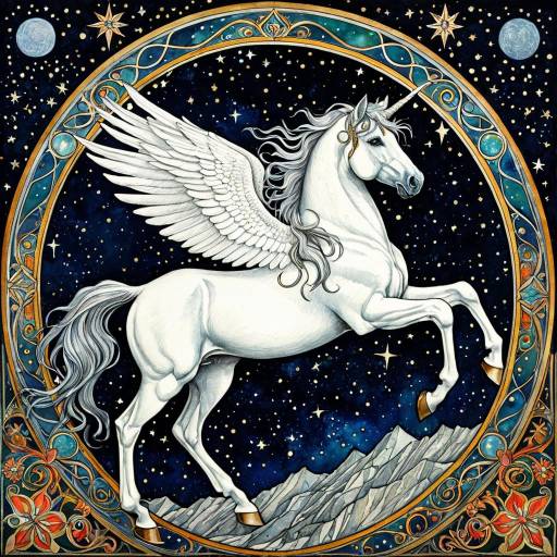 Silver Pegasus in Starry Night by Alphonse Mucha Inspired Art