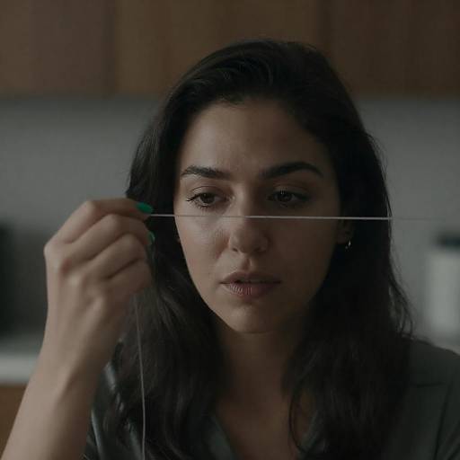 Cinematic Close-Up of Woman Holding Thread