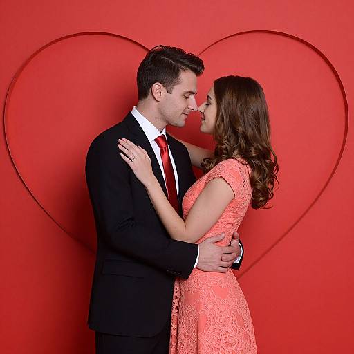 Romantic Embrace with Heart Backdrop