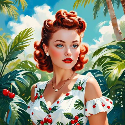 Retro Pin-Up Portrait in Tropical Garden