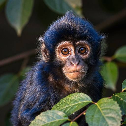 Close-up of Blue-Furred Baby Monkey in Foliage