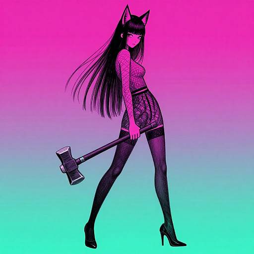 Japanese Kitsune Girl with Sledgehammer