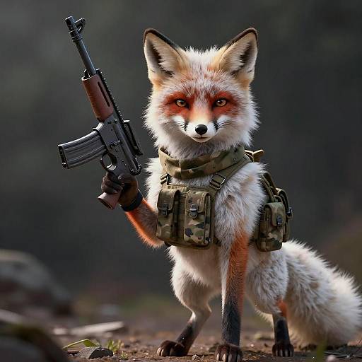 Armed Snow-White Fox in Camouflage