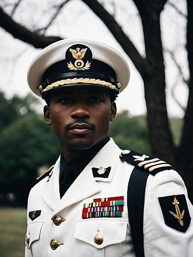 Dark-Skinned Captain in White Jacket