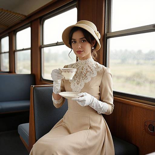 Elegant Vintage Woman on Retro Train