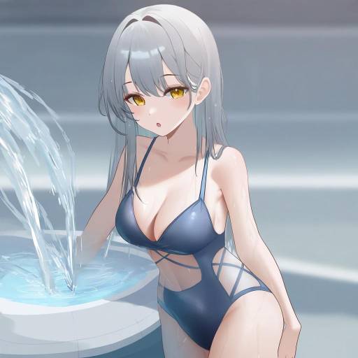 Carefree Swimsuit Model by Water Fountain