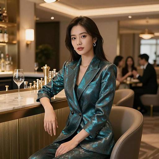 Elegant Woman in Chic Bar Atmosphere