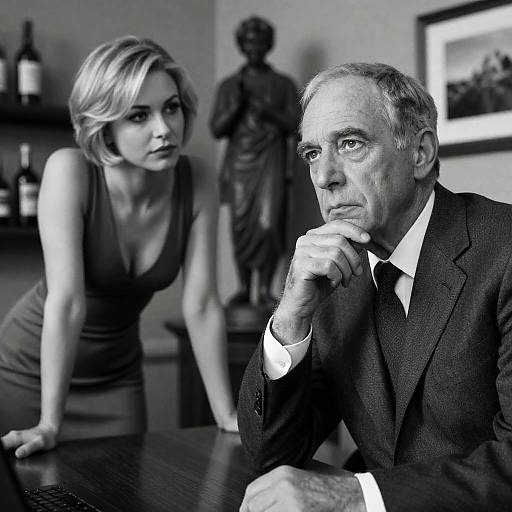 Serious Man and Woman in Blue Setting