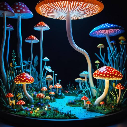 Glowing Bioluminescent Miniature Mushroom World