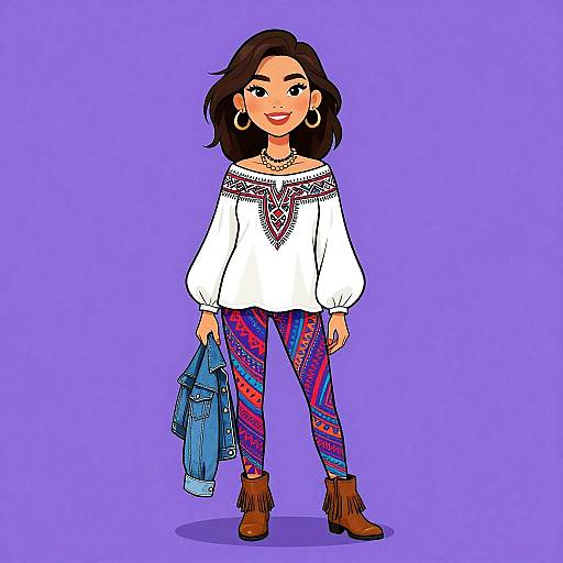 Bohemian Woman with Tribal Embroidered Blouse