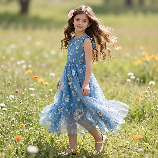 Elegant Girl in Floral Meadow