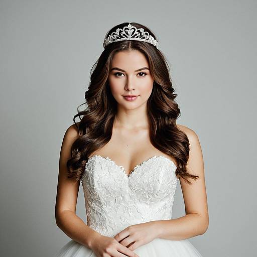 Bride in White Wedding Dress with Tiara