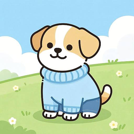 Cheerful Dog in Sweater and Jeans