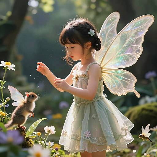 Delicate Fairy in Enchanted Garden