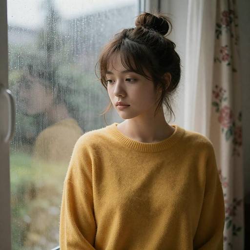 Young Woman by Rainy Window