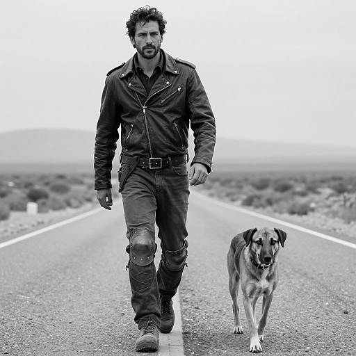 Man walking with dog on deserted road