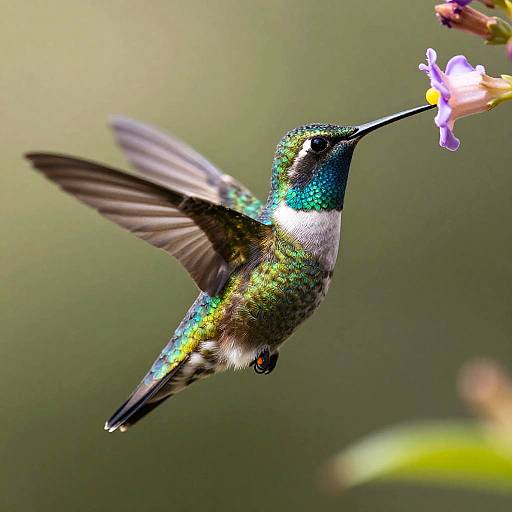 Opal and Turquoise Hummingbird Feeding on Nectar