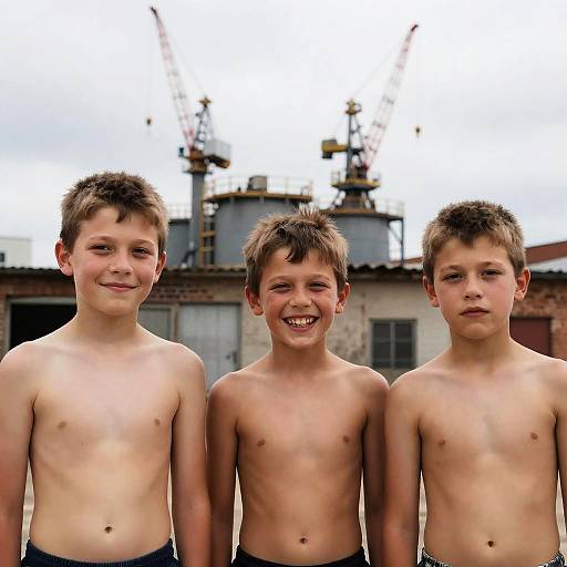 Three Boys at an Industrial Building