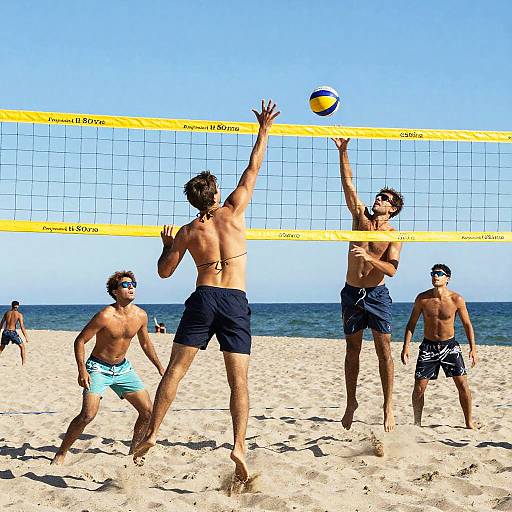Boys Playing Beach Volleyball in Bikinis
