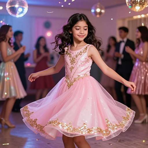 Girl Dancing in Sparkly Pink Dress