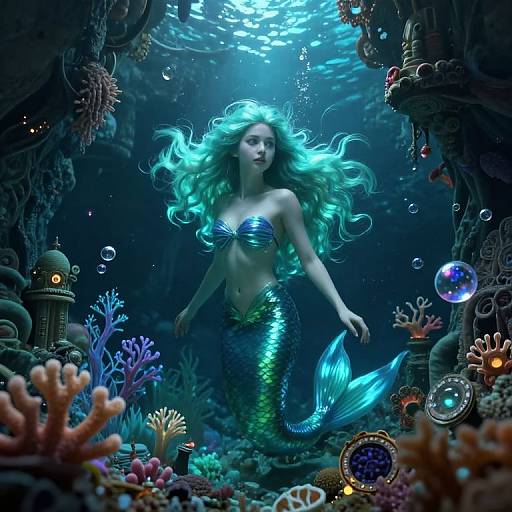 Surreal Mermaid Princess Underwater Scene