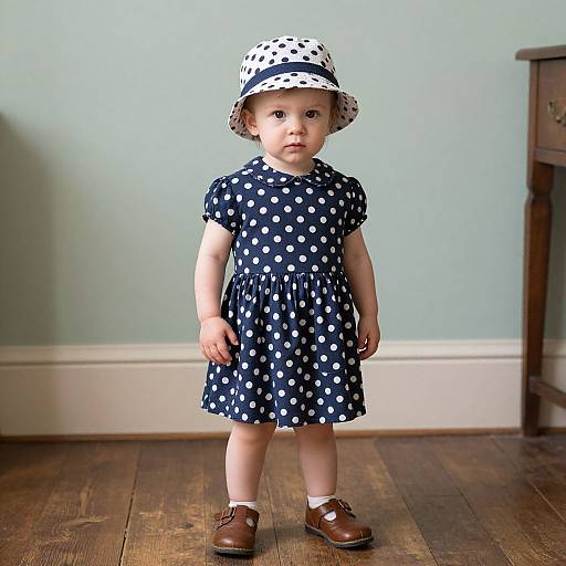 Realistic Toddler Boy in Polka Dot Dress