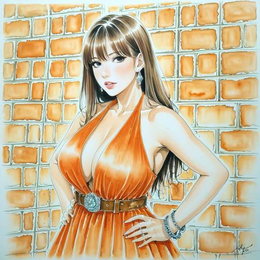 Elegant Girl in Orange Dress Portrait