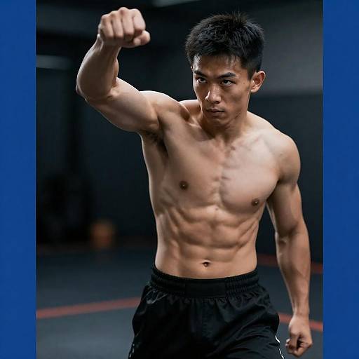 Dynamic Portrait of a Muscular Asian Man