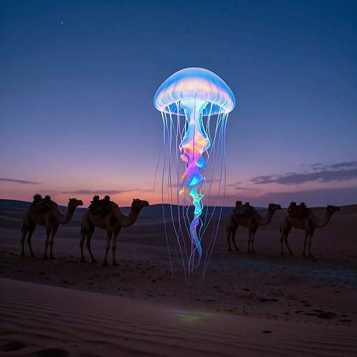 Surreal Desert Twilight with Jellyfish